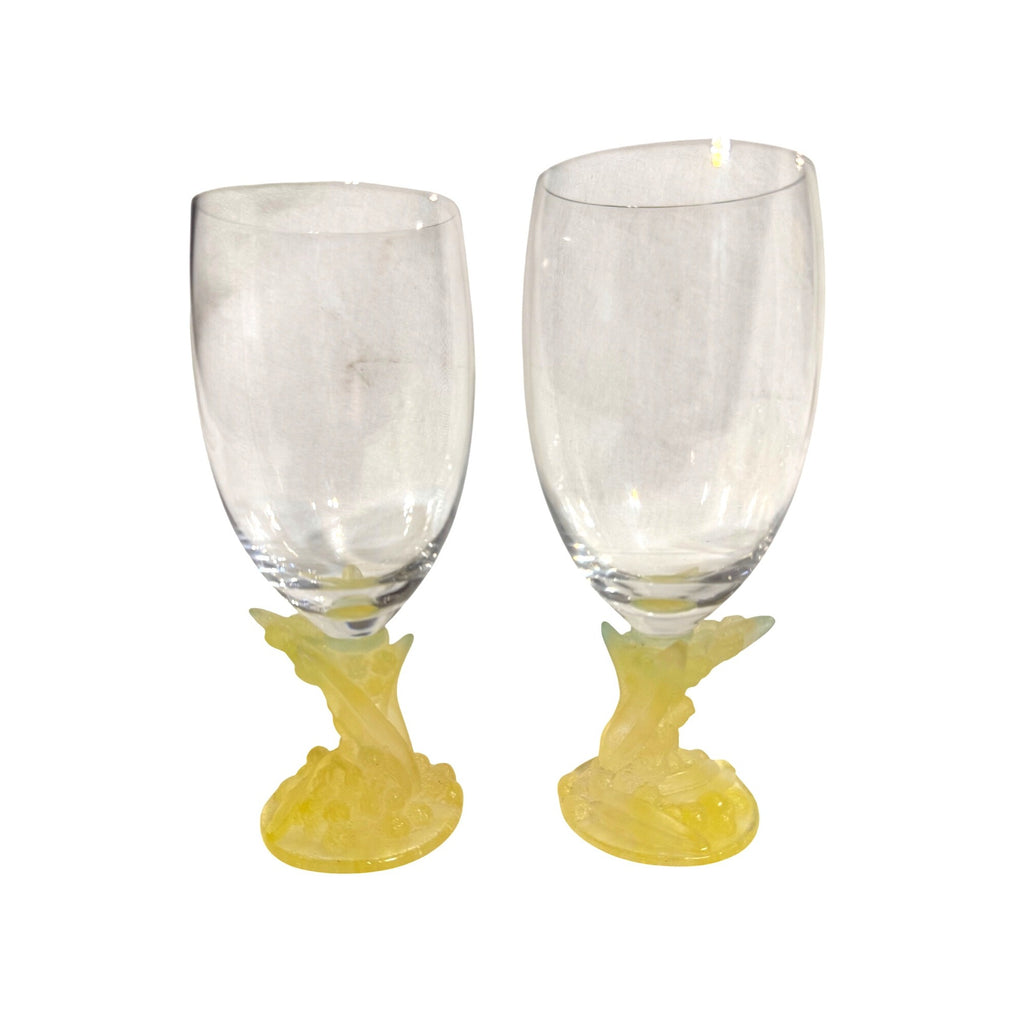 Daum France Pate de Verre Uranium Glass Decanter Set with 10 Goblets Art Crystal