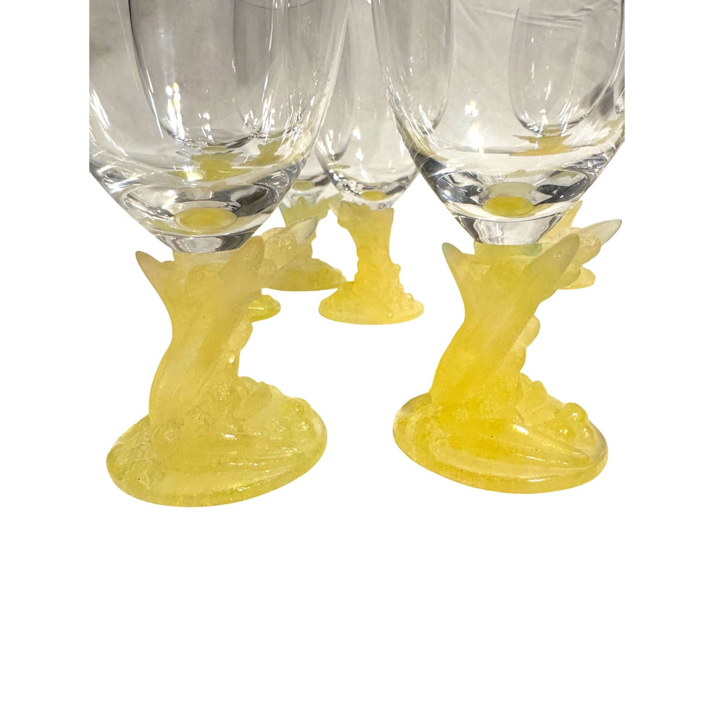 Daum France Pate de Verre Uranium Glass Decanter Set with 10 Goblets Art Crystal