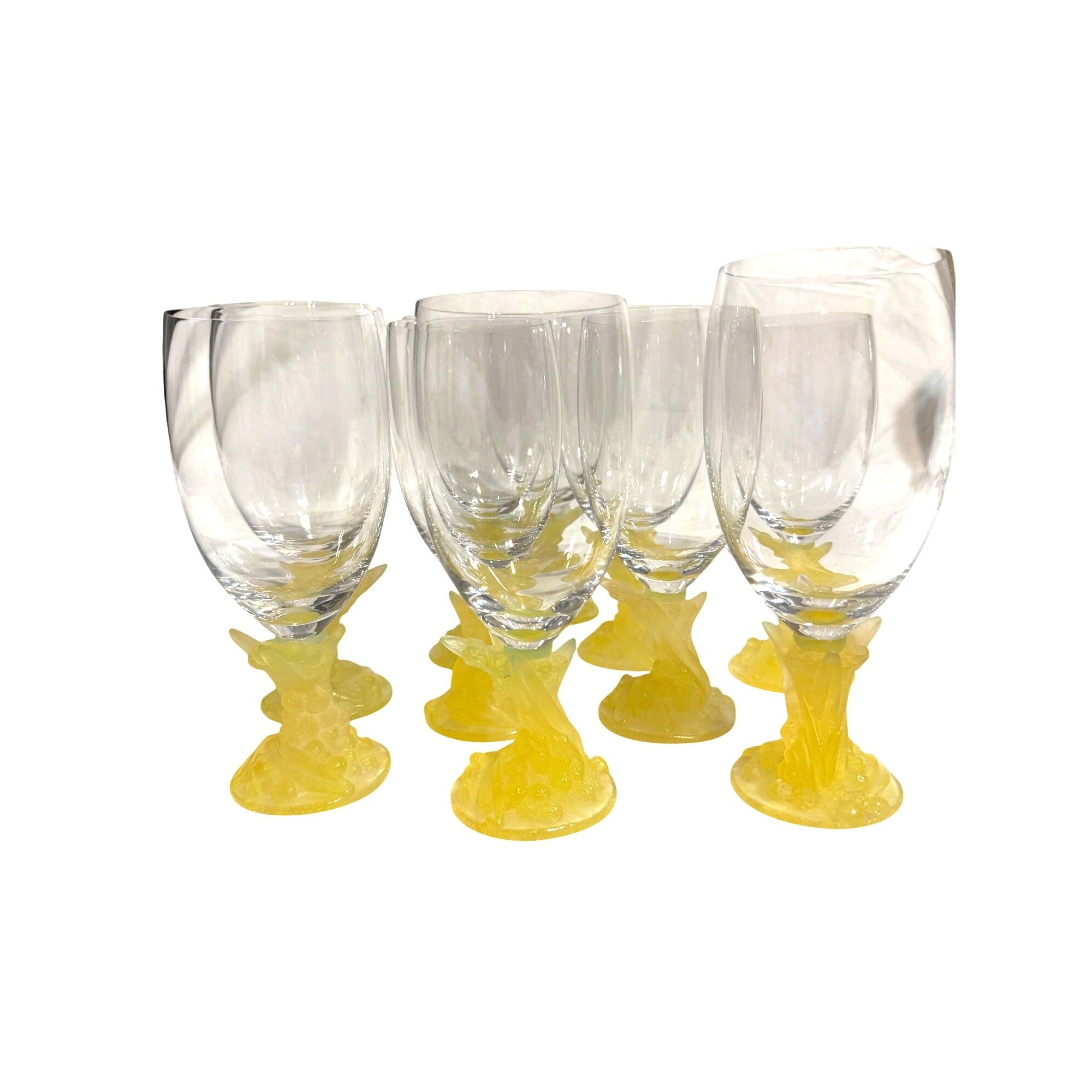 Daum France Pate de Verre Uranium Glass Decanter Set with 10 Goblets Art Crystal