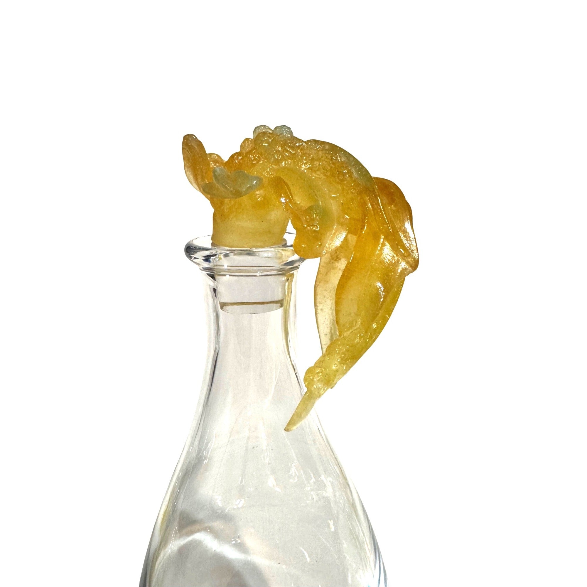 Daum France Pate de Verre Uranium Glass Decanter Set with 10 Goblets Art Crystal