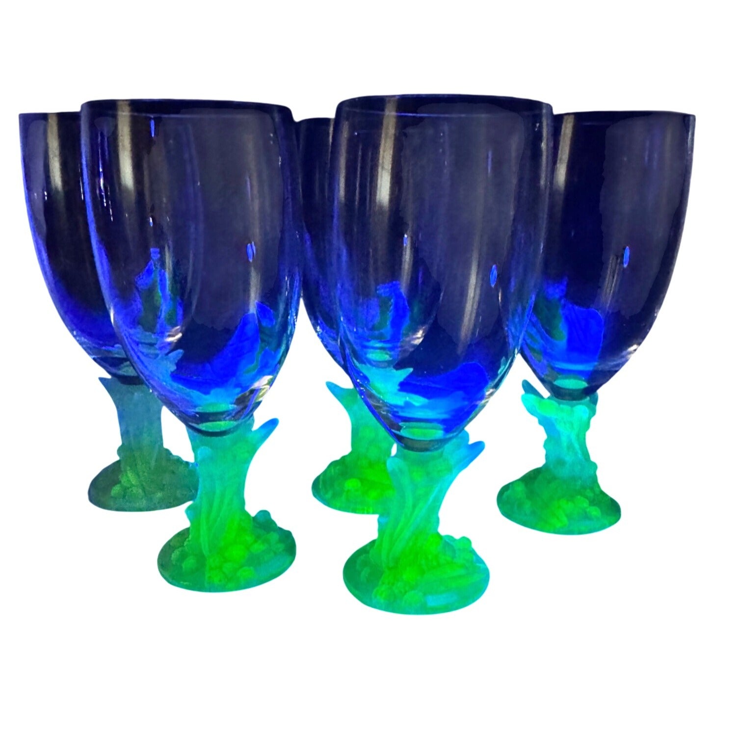 Daum France Pate de Verre Uranium Glass Decanter Set with 10 Goblets Art Crystal