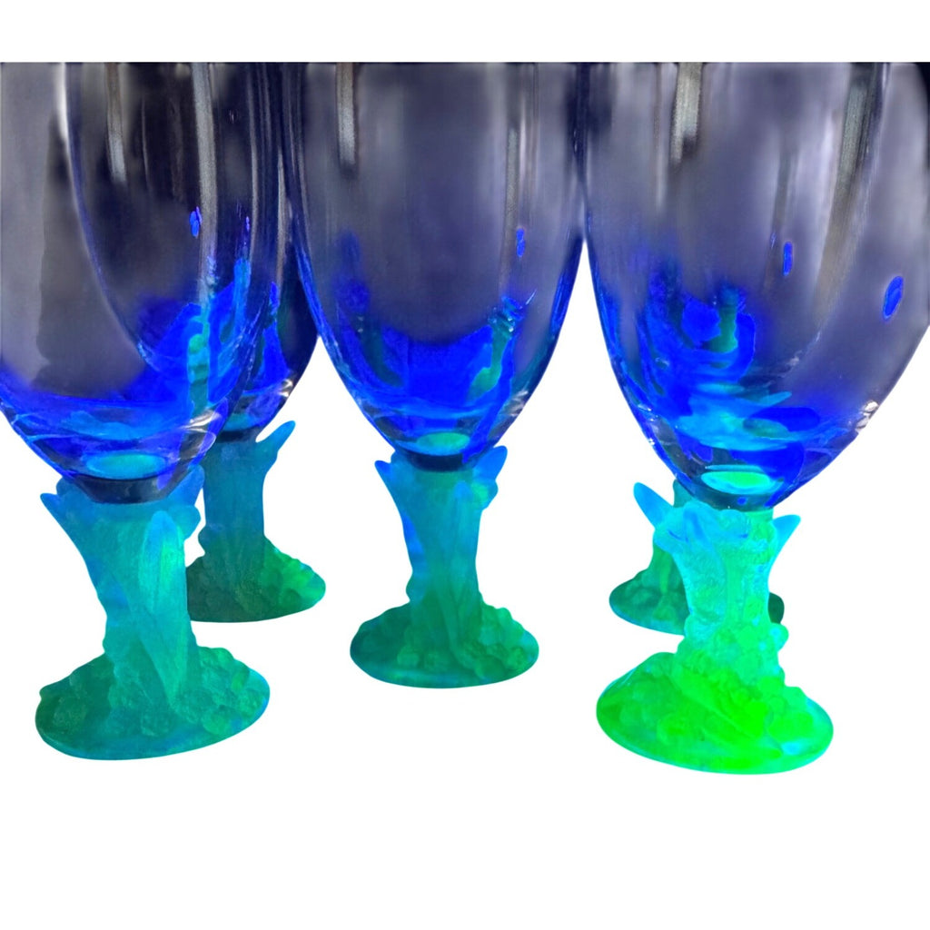 Daum France Pate de Verre Uranium Glass Decanter Set with 10 Goblets Art Crystal