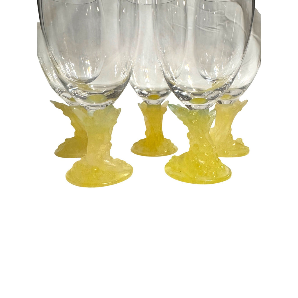 Daum France Pate de Verre Uranium Glass Decanter Set with 10 Goblets Art Crystal