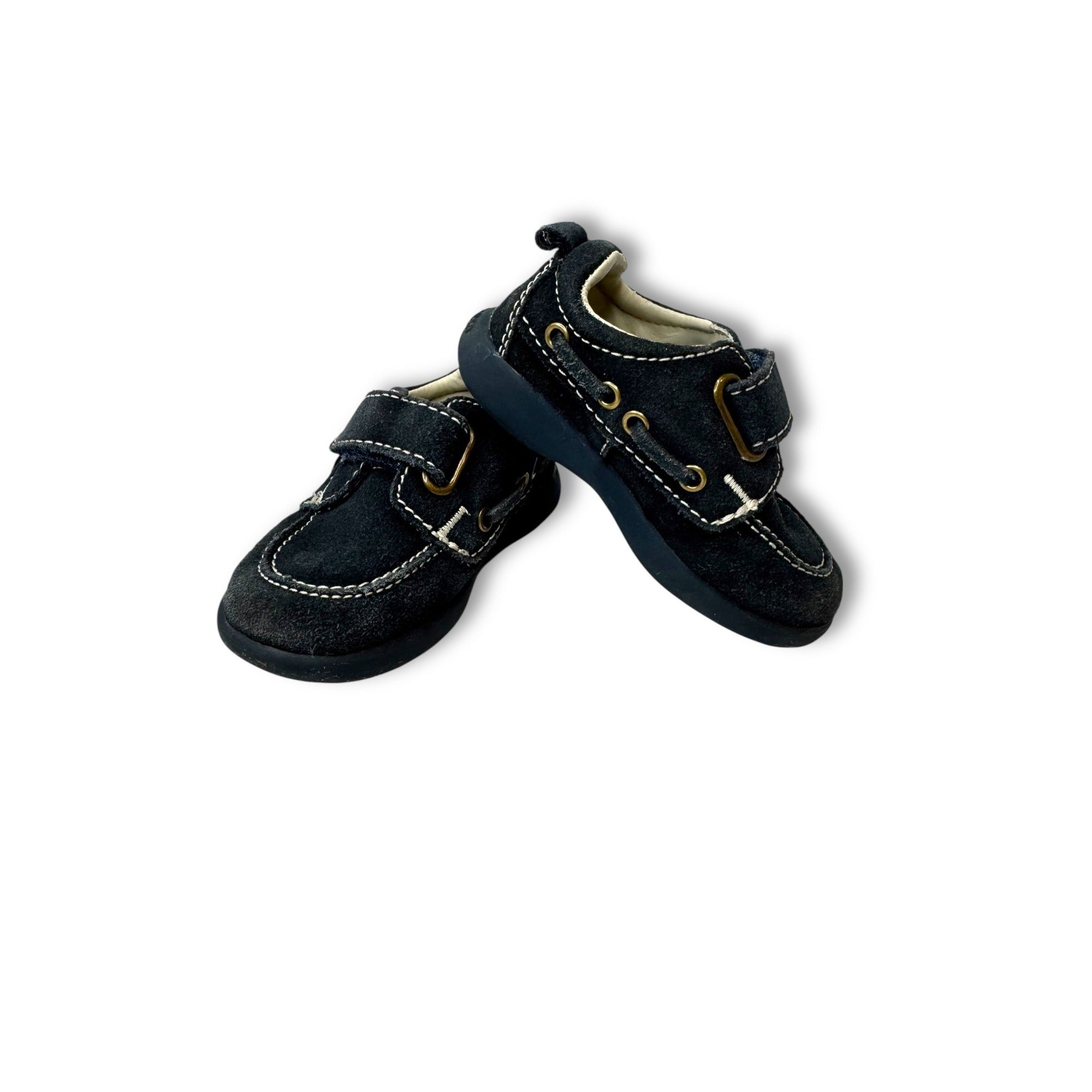 BabyGap Infant Boat Shoes Size 5 Black Suede Hook Loop Strap