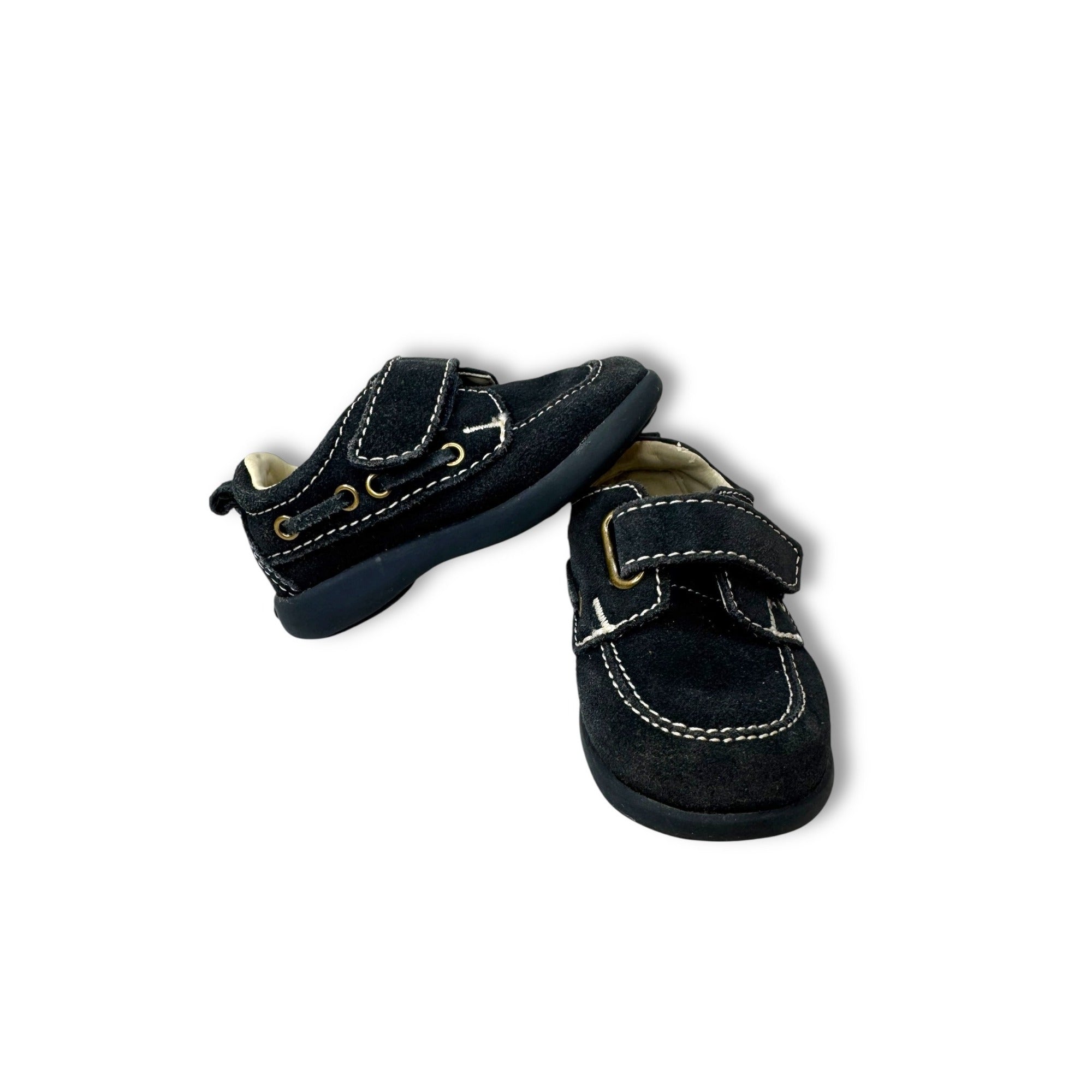 BabyGap Infant Boat Shoes Size 5 Black Suede Hook Loop Strap