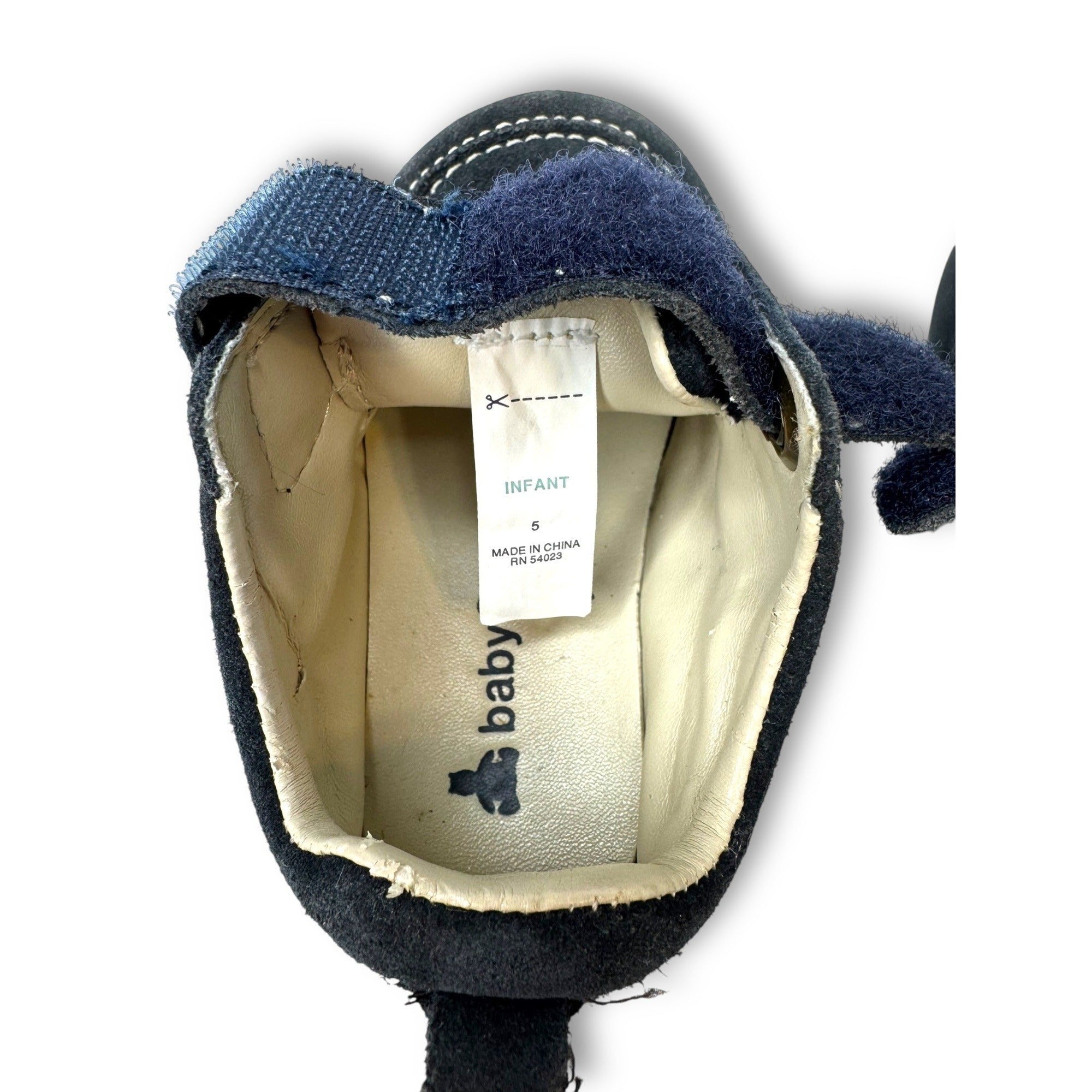 BabyGap Infant Boat Shoes Size 5 Black Suede Hook Loop Strap