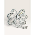 Crown Trifari 1960s Mid Century White Enamel Filigree Openwork Bow Brooch 2.46"
