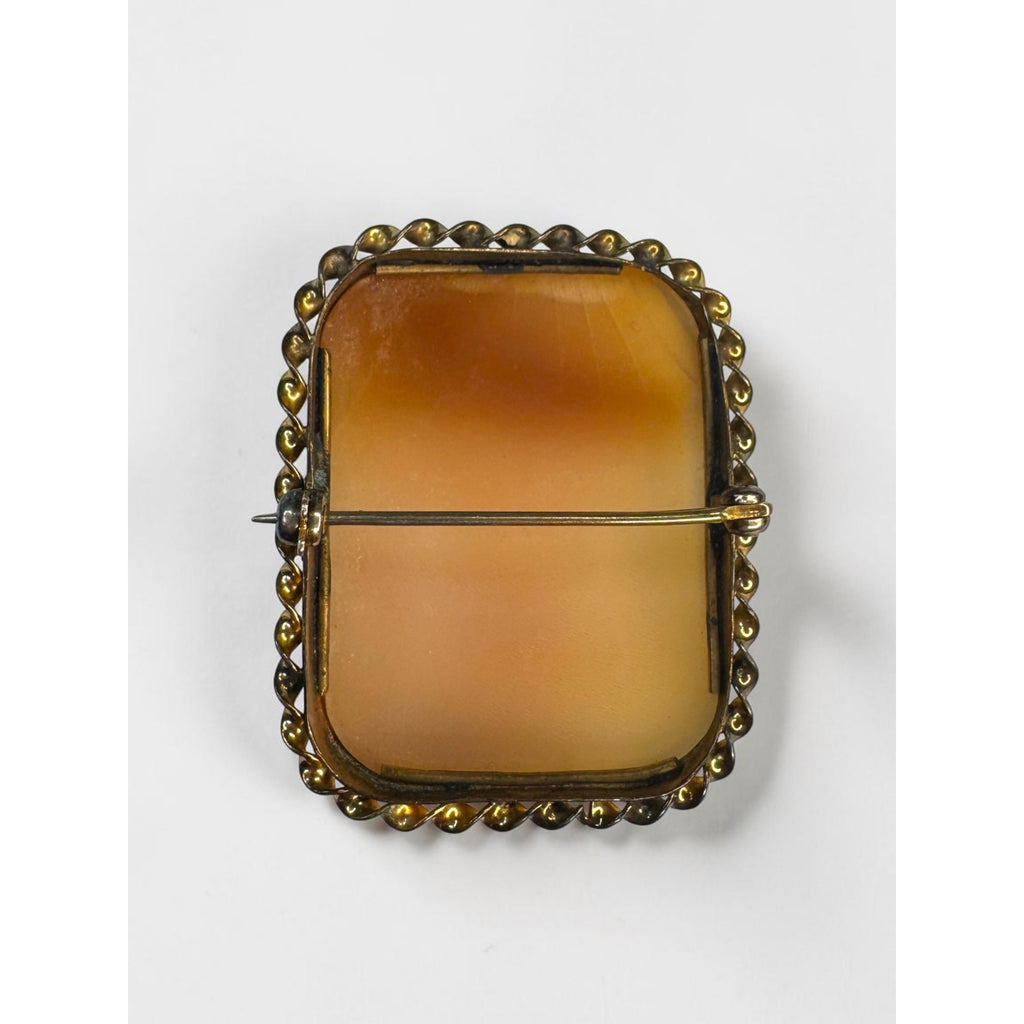 10K Gold Shell Cameo Brooch Rebecca at the Well Scenic Carved Vintage