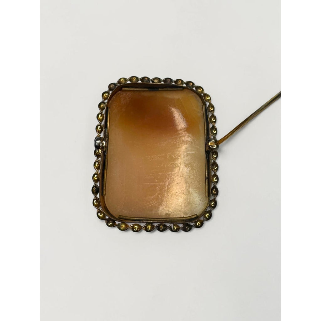 10K Gold Shell Cameo Brooch Rebecca at the Well Scenic Carved Vintage