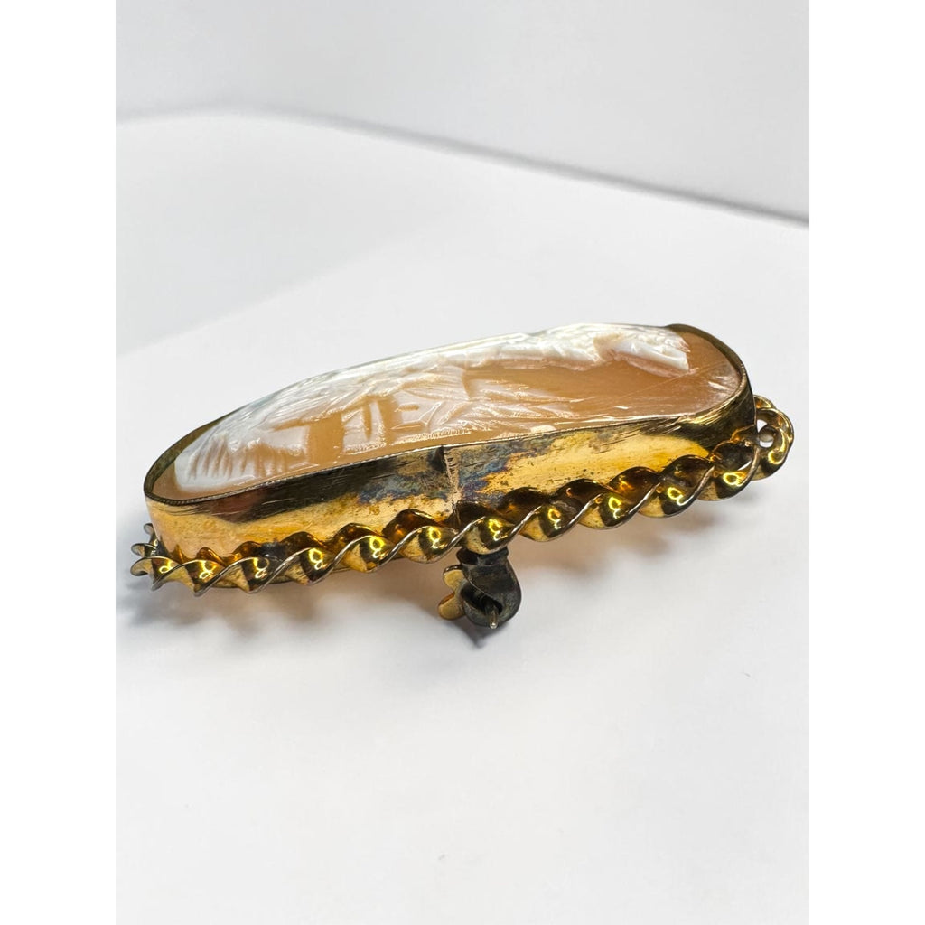 10K Gold Shell Cameo Brooch Rebecca at the Well Scenic Carved Vintage