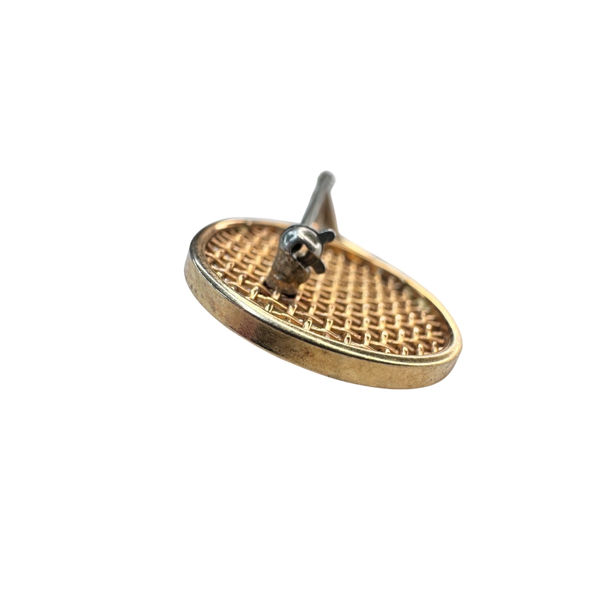 Krementz Tennis Racket Brooch With Pearl Gold Tone 2.22 Inch Vintage