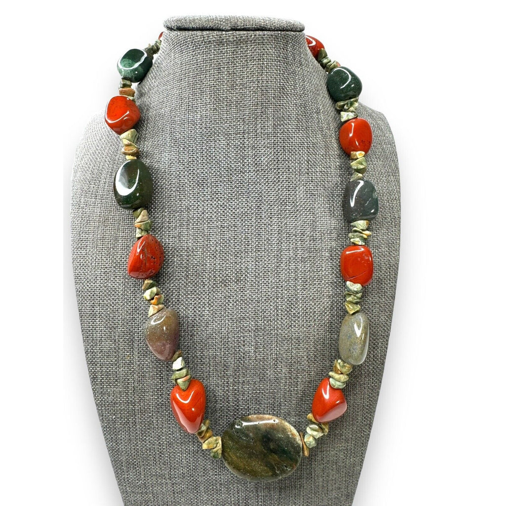 Genuine Stone Red Jasper Agate 20.5” Toggle Clasp