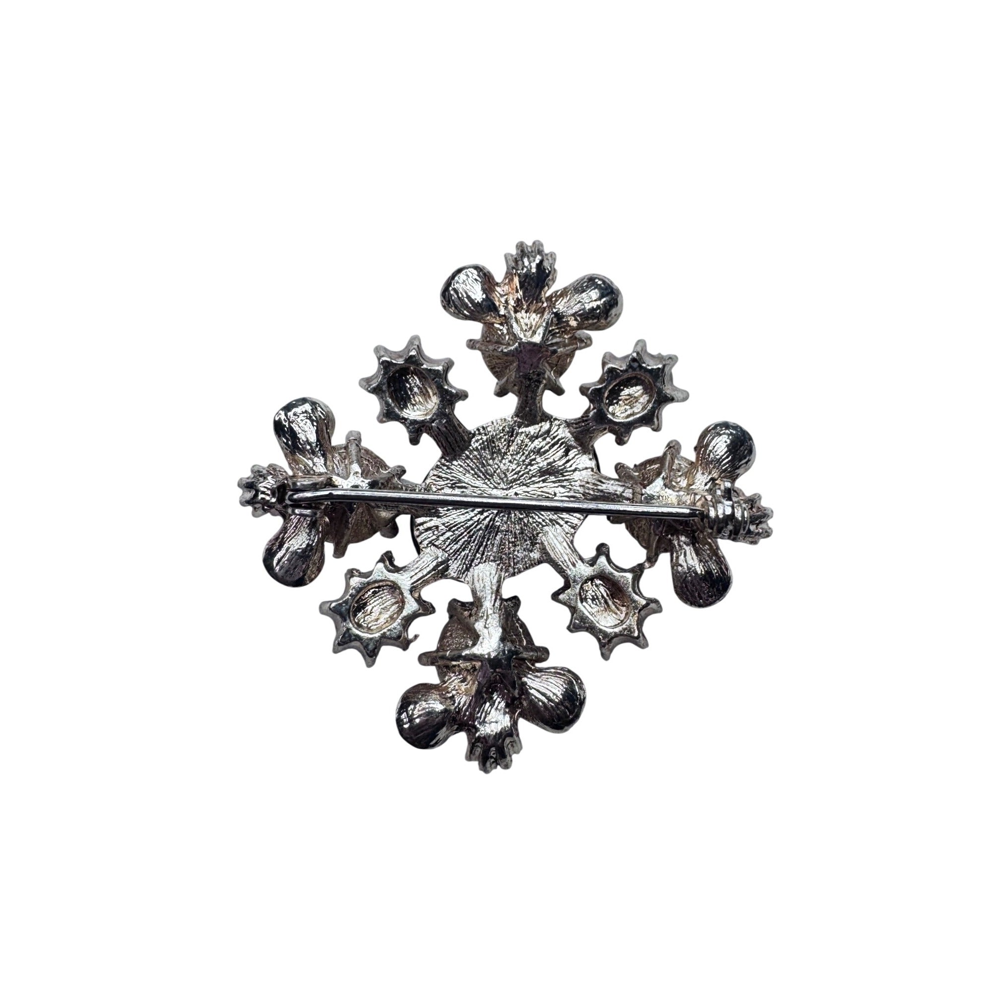 Blue Purple Crystal Faux Pearl Brooch Silver Tone Modern