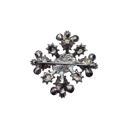 Blue Purple Crystal Faux Pearl Brooch Silver Tone Modern