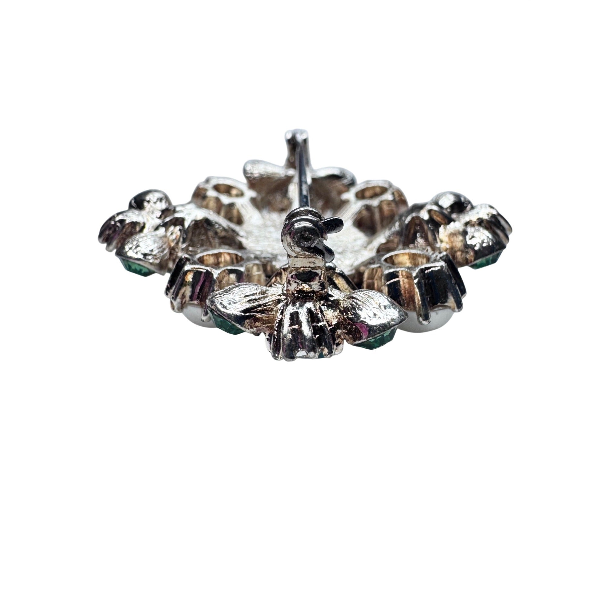 Blue Purple Crystal Faux Pearl Brooch Silver Tone Modern