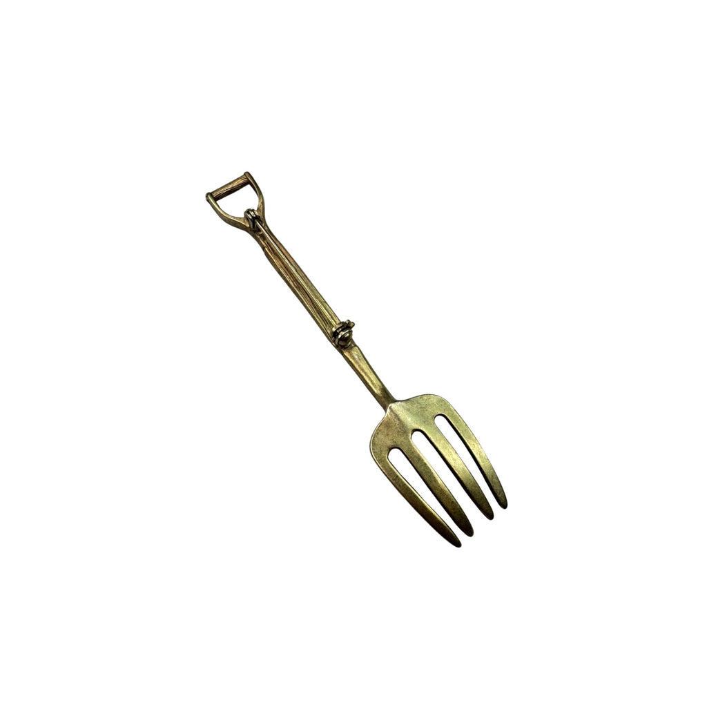 Unsigned Garden Fork Brooch Gold Tone Tool Novelty 1980s Vintage