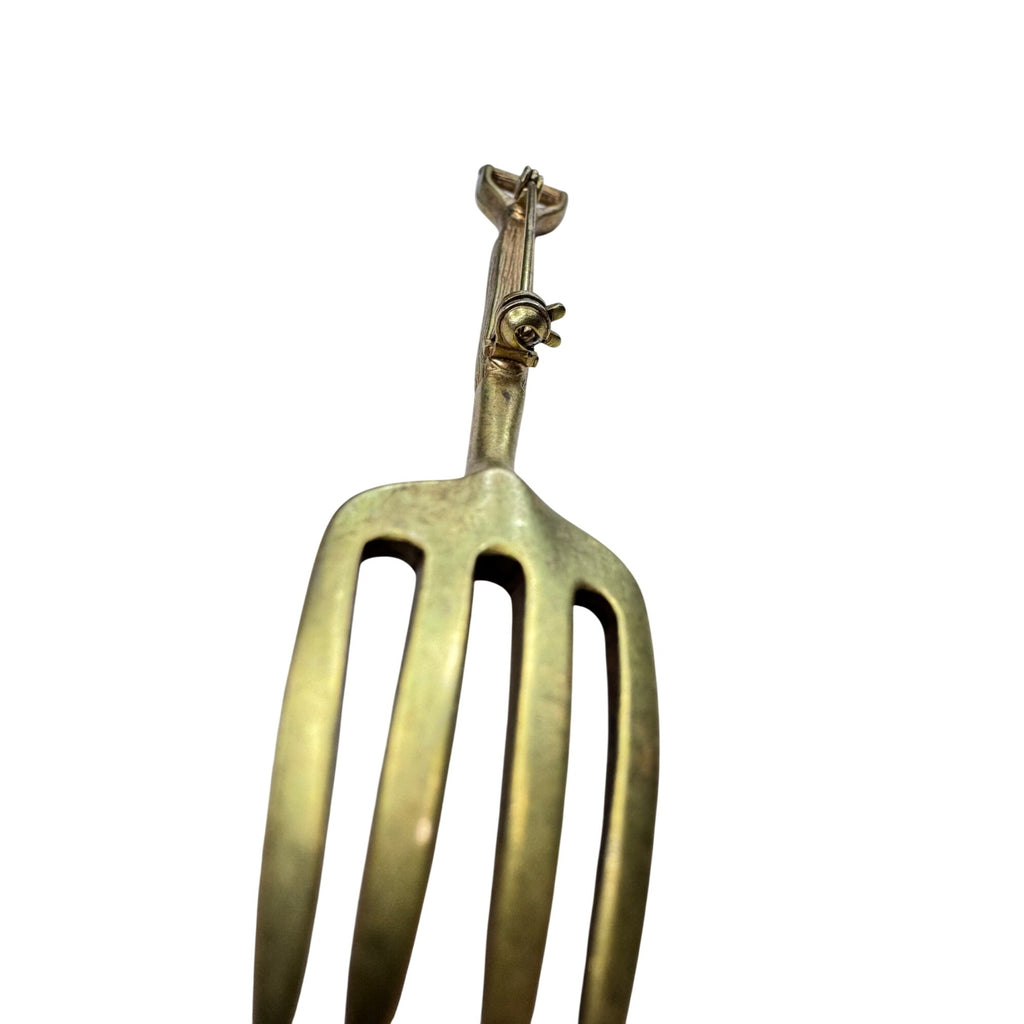 Unsigned Garden Fork Brooch Gold Tone Tool Novelty 1980s Vintage