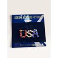 USA Patriotic Red White Blue Rhinestone Script Letter Brooch Vintage 1990s