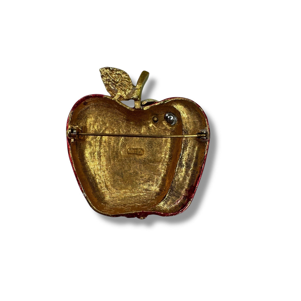 Vintage Mode Art Arthur Pepper Apple Brooch Enamel Gold Tone 1950s/60s