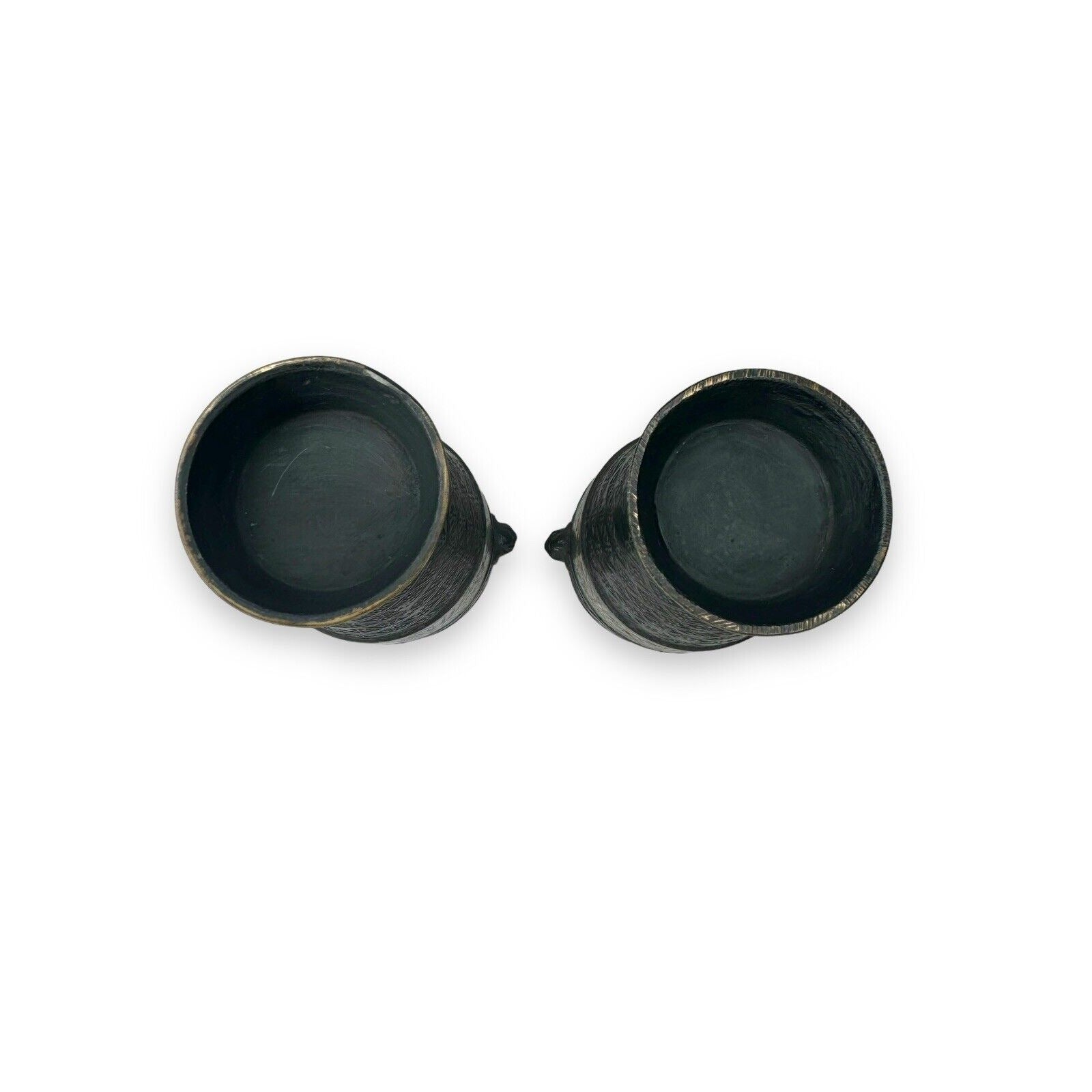 Pair Chinese Champlevé Bronze Vases Taotie Mask Blackened Bronze 6.87”