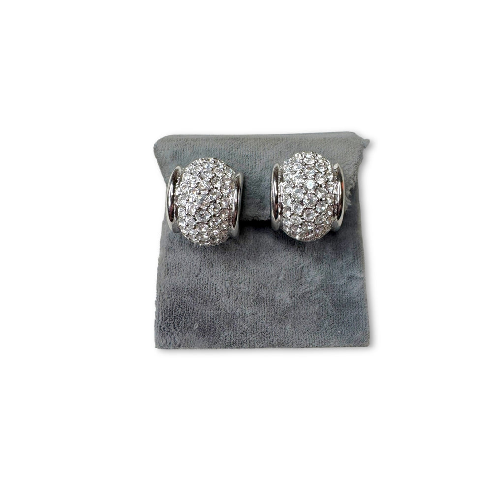 Swarovski Silvertone Pavé Crystal Pierced Half Hoop Earrings 1980s
