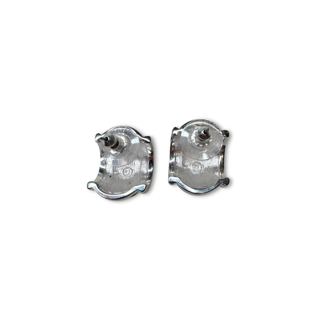 Swarovski Silvertone Pavé Crystal Pierced Half Hoop Earrings 1980s