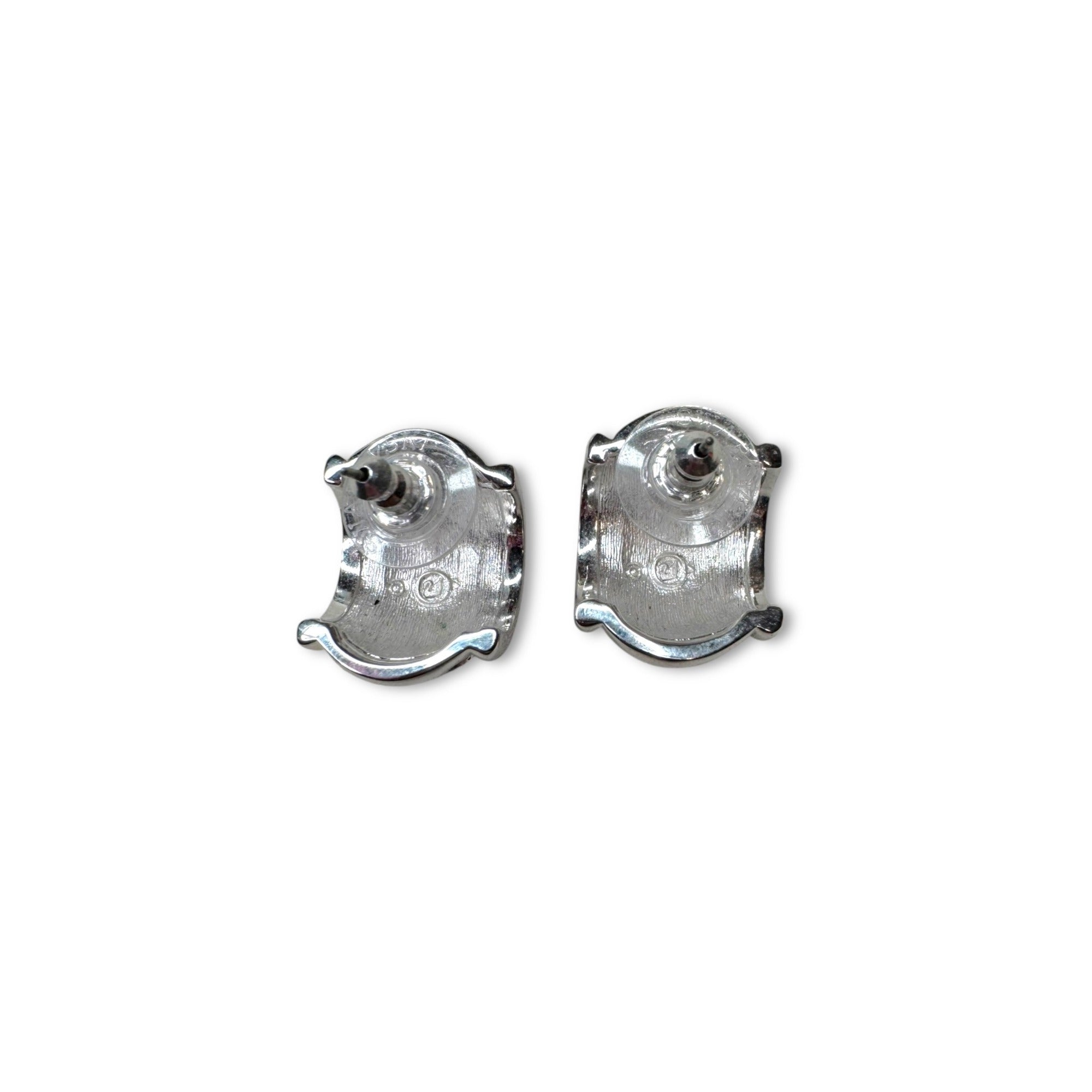 Swarovski Silvertone Pavé Crystal Pierced Half Hoop Earrings 1980s