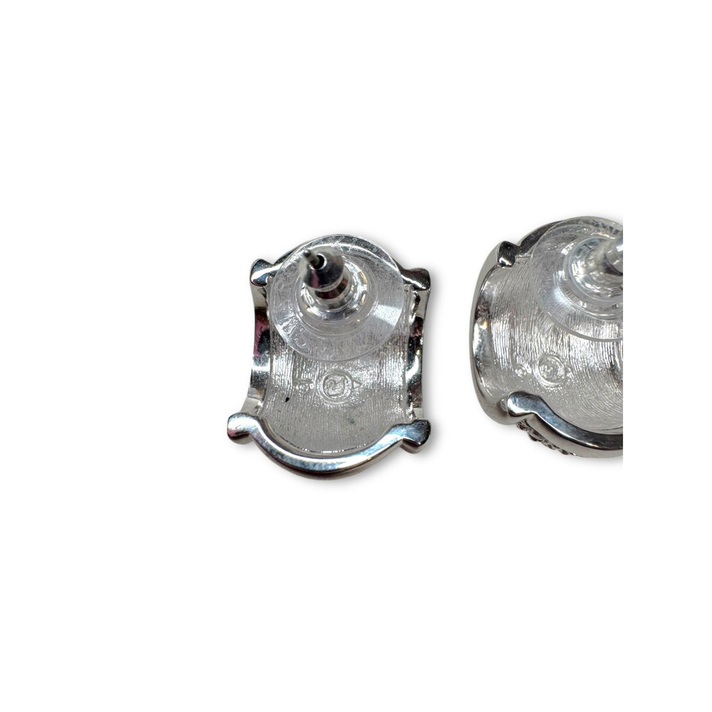 Swarovski Silvertone Pavé Crystal Pierced Half Hoop Earrings 1980s