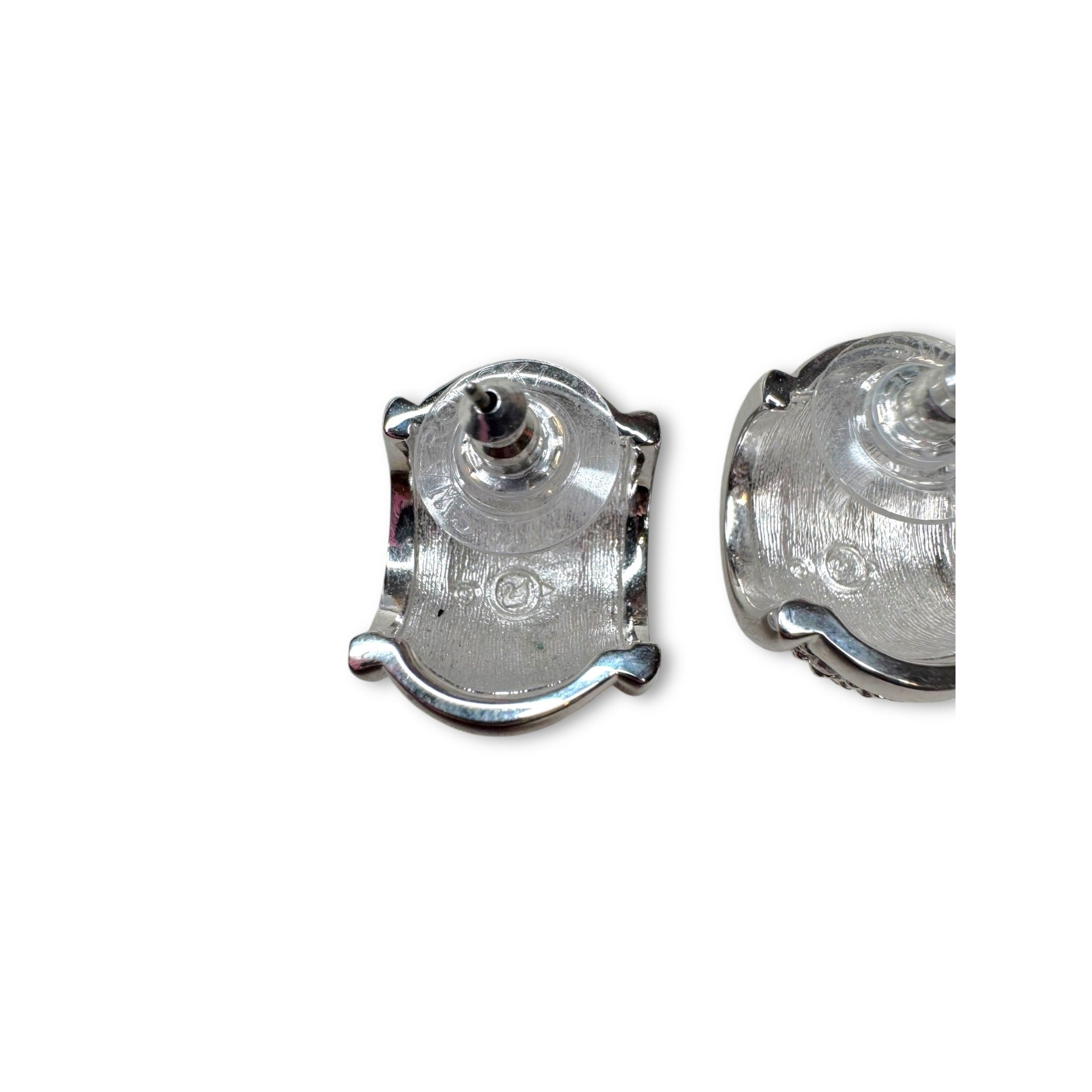 Swarovski Silvertone Pavé Crystal Pierced Half Hoop Earrings 1980s