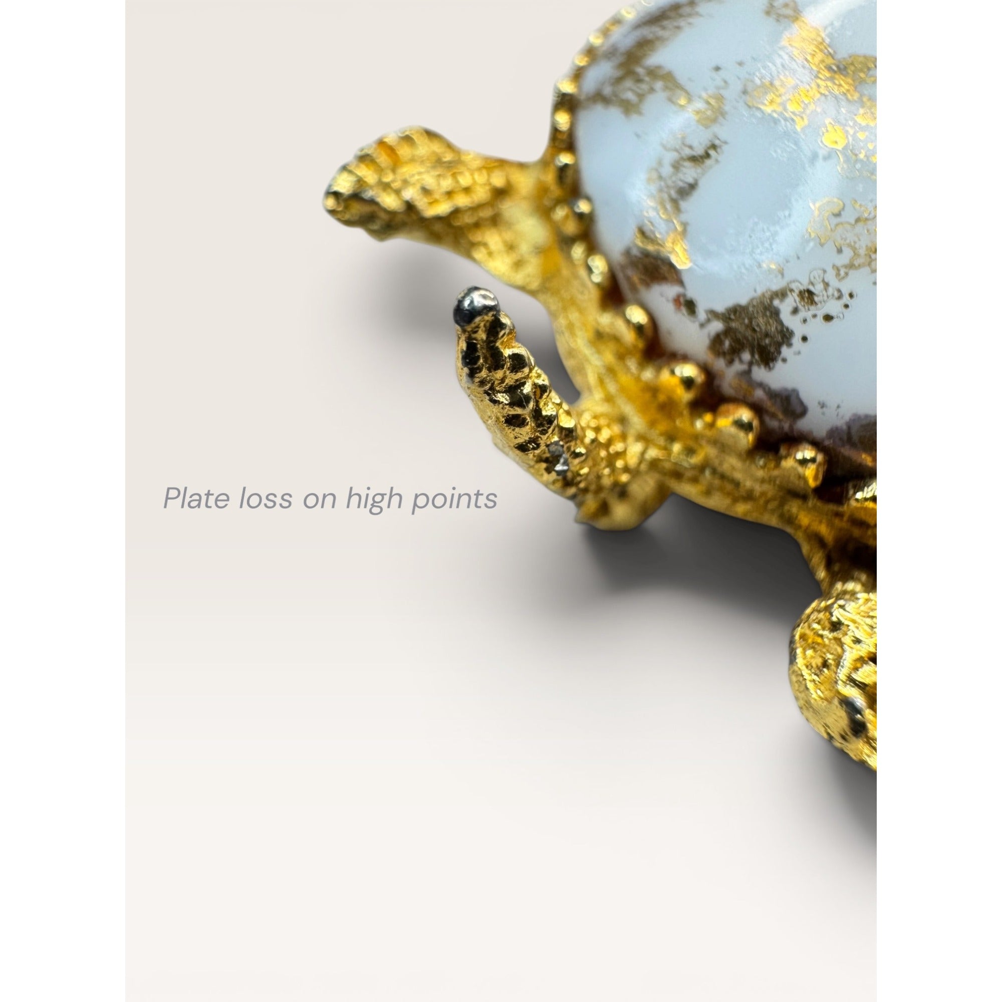 1960s White Glass Gold Leaf Turtle Brooch Gold Tone Figural Animal Vintage