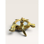 1960s White Glass Gold Leaf Turtle Brooch Gold Tone Figural Animal Vintage
