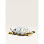 1960s White Glass Gold Leaf Turtle Brooch Gold Tone Figural Animal Vintage