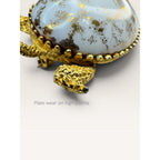 1960s White Glass Gold Leaf Turtle Brooch Gold Tone Figural Animal Vintage