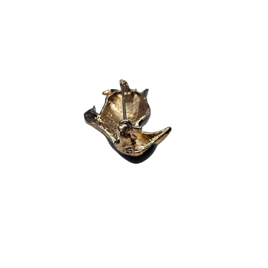 Unsigned Brooch Penguin Black Enamel Crystal Figural Gold Tone 2010s