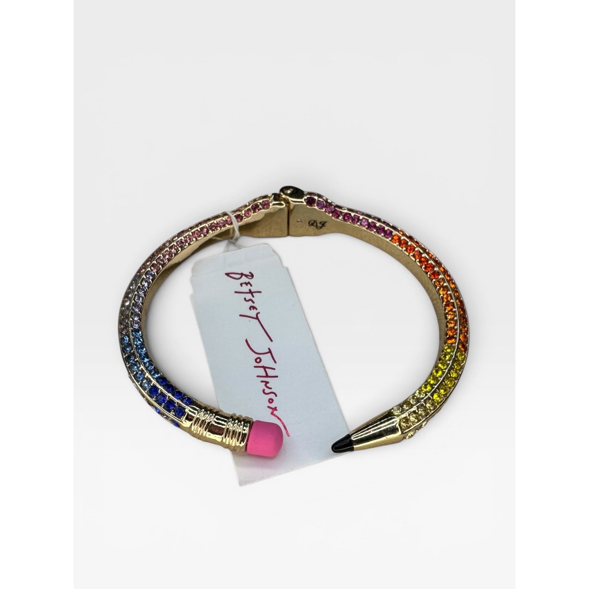 Betsey Johnson Rainbow Crystal Pencil Hinged Bangle Bracelet New Teacher Gift