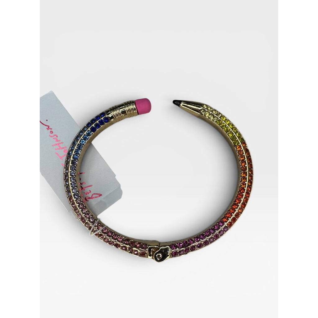 Betsey Johnson Rainbow Crystal Pencil Hinged Bangle Bracelet New Teacher Gift