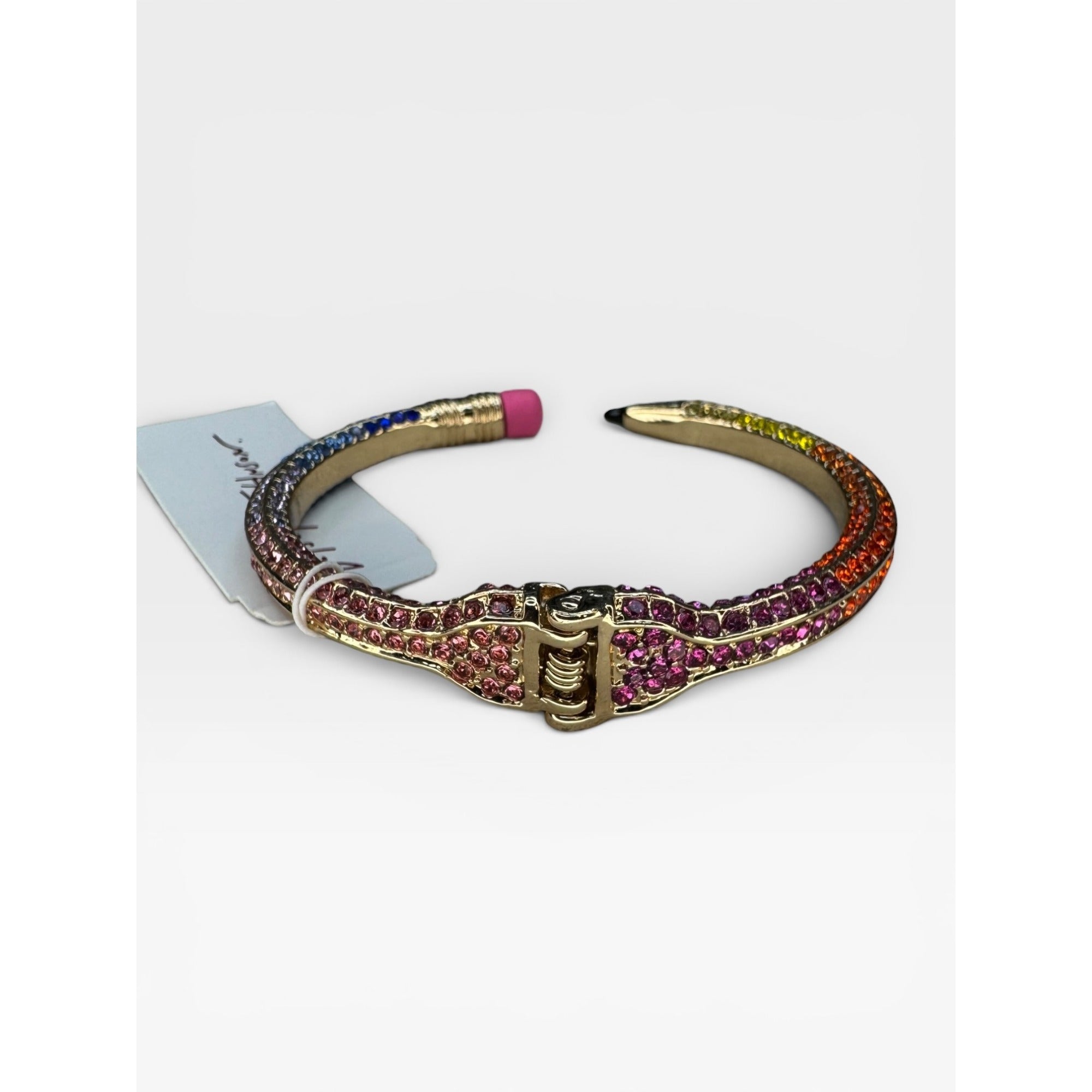 Betsey Johnson Rainbow Crystal Pencil Hinged Bangle Bracelet New Teacher Gift