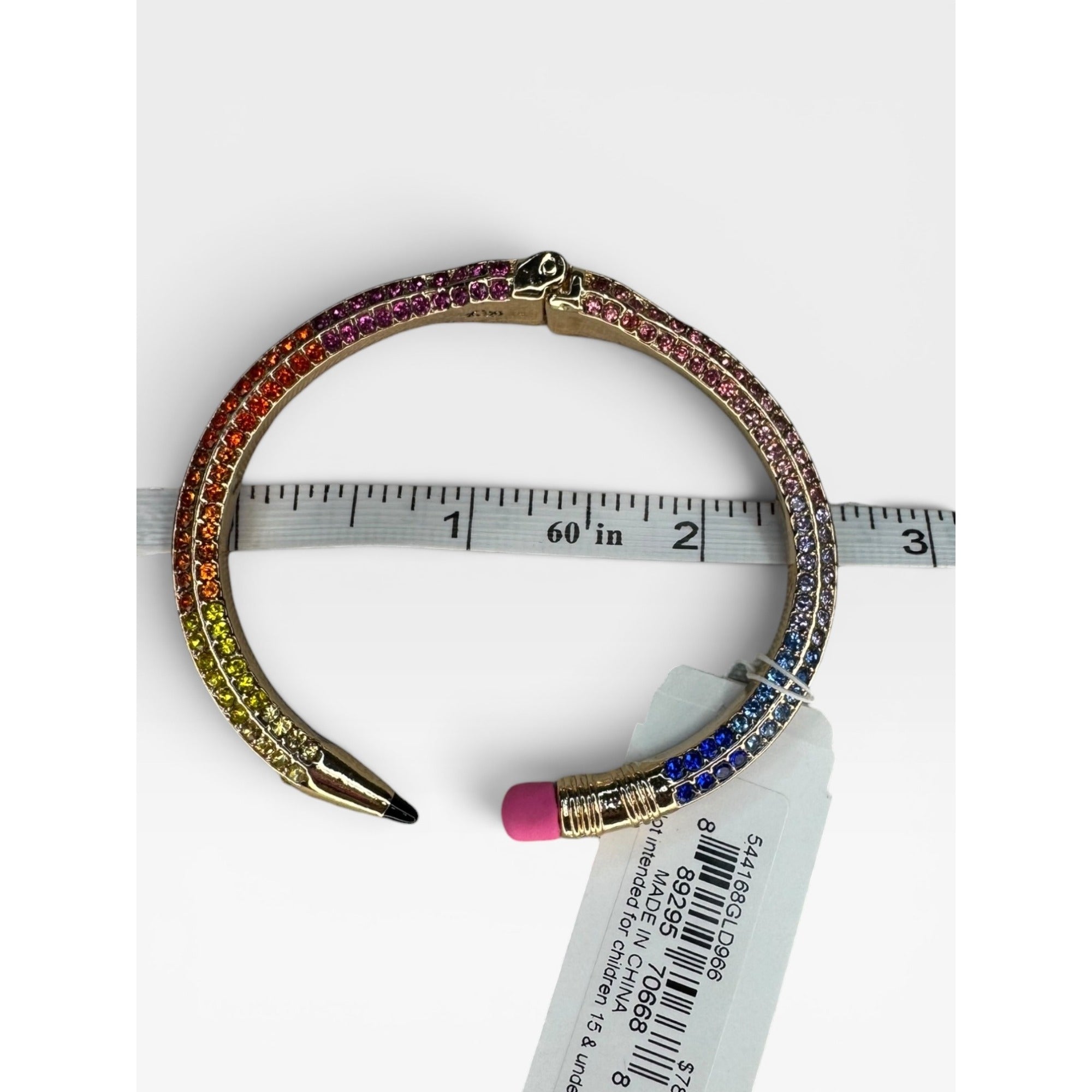 Betsey Johnson Rainbow Crystal Pencil Hinged Bangle Bracelet New Teacher Gift