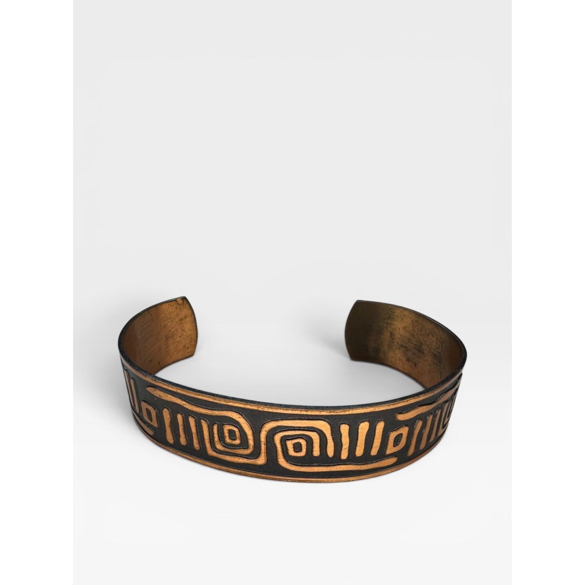 Copper Cuff Bracelet Southwestern Geometric Pattern Solid Copper Vintage