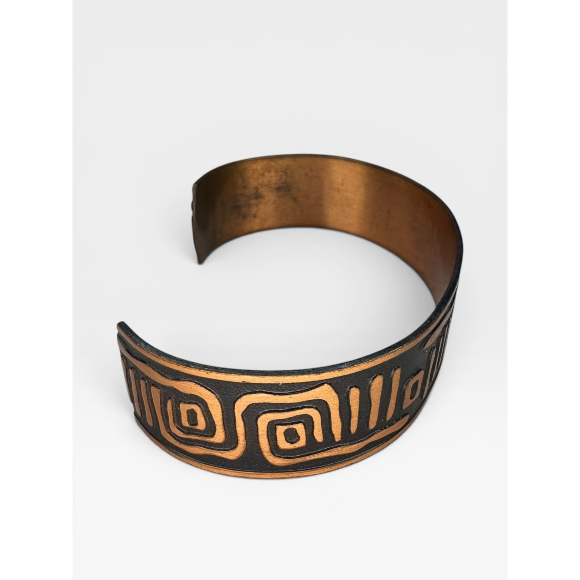 Copper Cuff Bracelet Southwestern Geometric Pattern Solid Copper Vintage