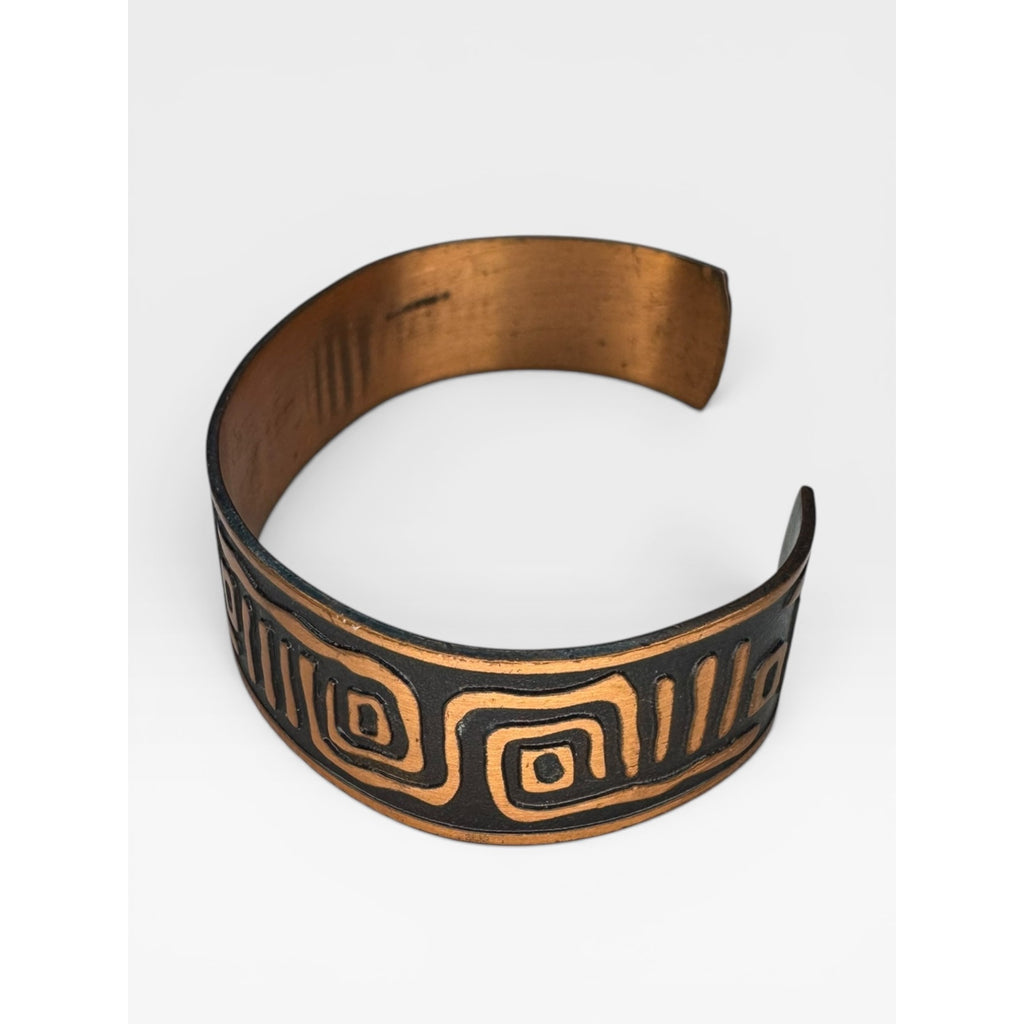 Copper Cuff Bracelet Southwestern Geometric Pattern Solid Copper Vintage