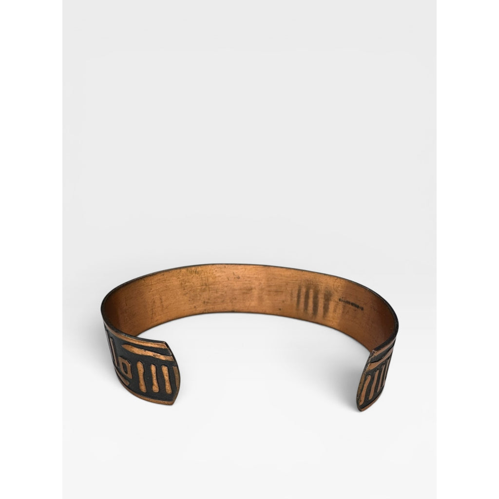 Copper Cuff Bracelet Southwestern Geometric Pattern Solid Copper Vintage