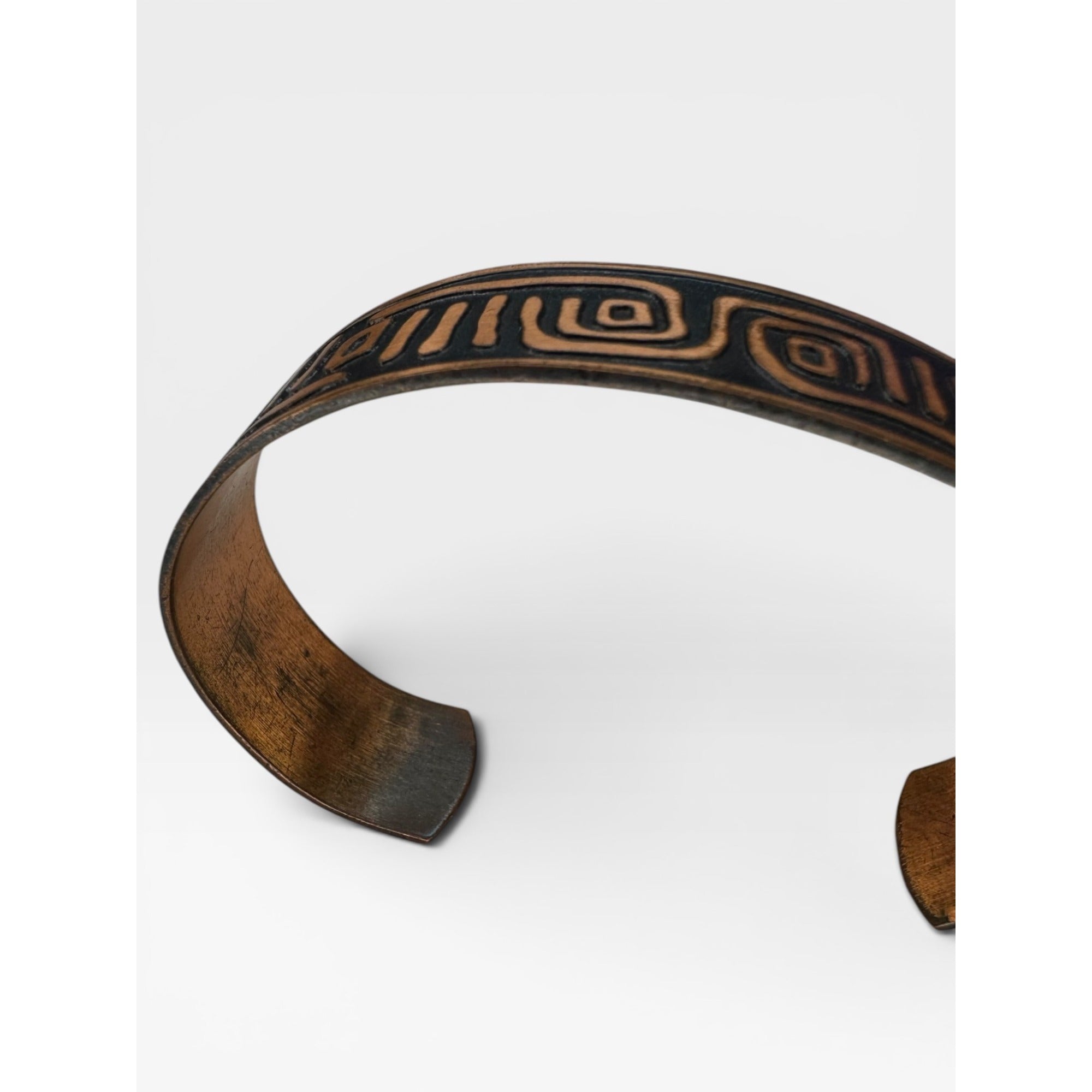 Copper Cuff Bracelet Southwestern Geometric Pattern Solid Copper Vintage