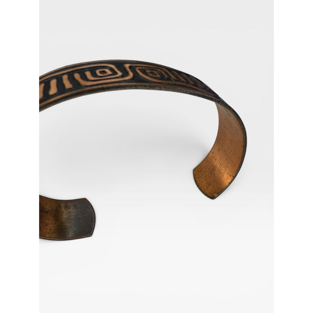 Copper Cuff Bracelet Southwestern Geometric Pattern Solid Copper Vintage