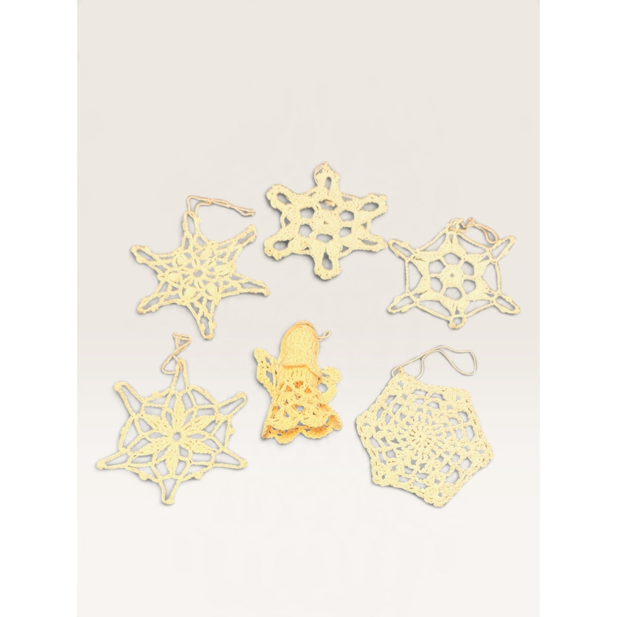 Crochet Lace Christmas Ornaments Snowflakes Angel Set of 6 Vintage