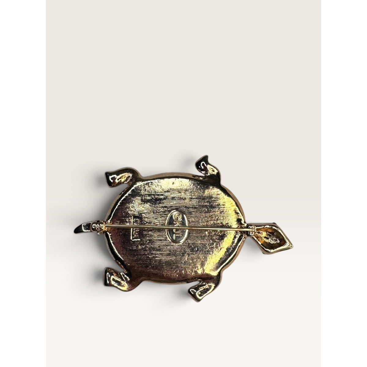 Vintage 1990s Kenneth Jay Lane KJL Tiger Cowrie Shell Rhinestone Turtle Brooch
