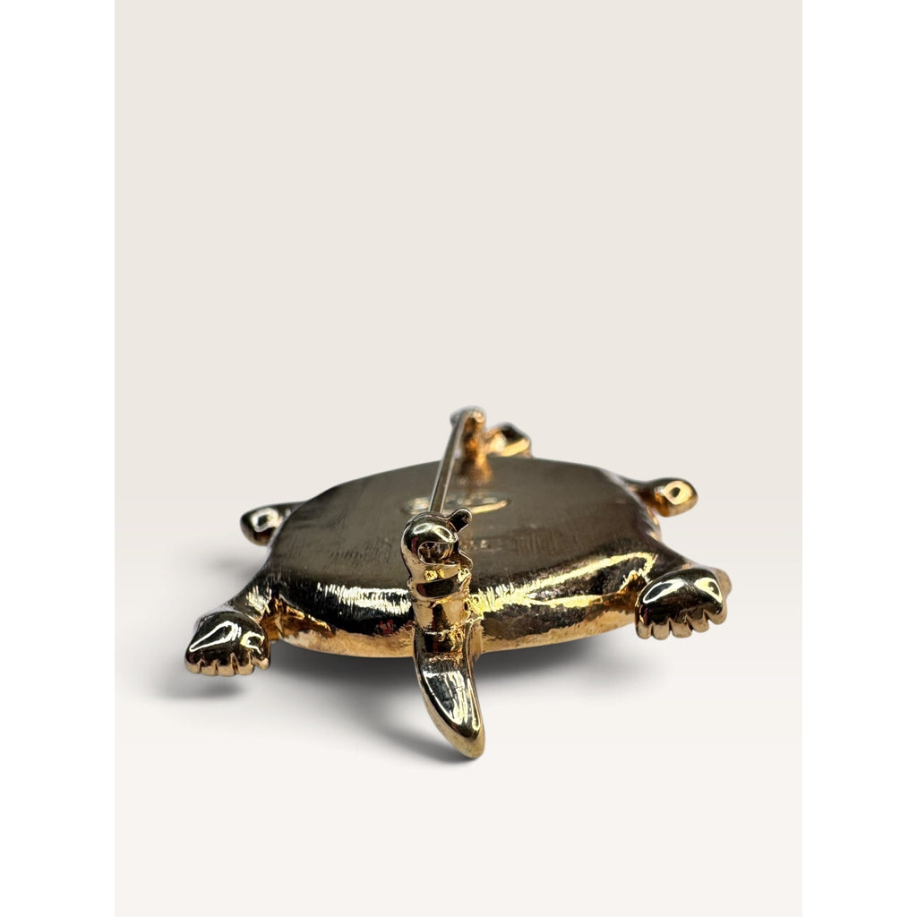 Vintage 1990s Kenneth Jay Lane KJL Tiger Cowrie Shell Rhinestone Turtle Brooch