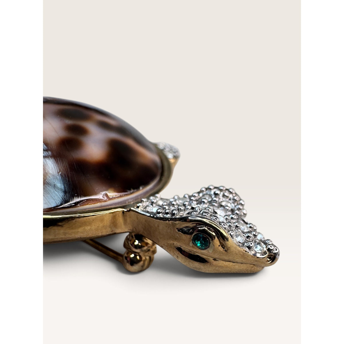 Vintage 1990s Kenneth Jay Lane KJL Tiger Cowrie Shell Rhinestone Turtle Brooch