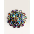 1960s Aurora Borealis Rhinestone Cluster Brooch Round Silver Tone Vintage