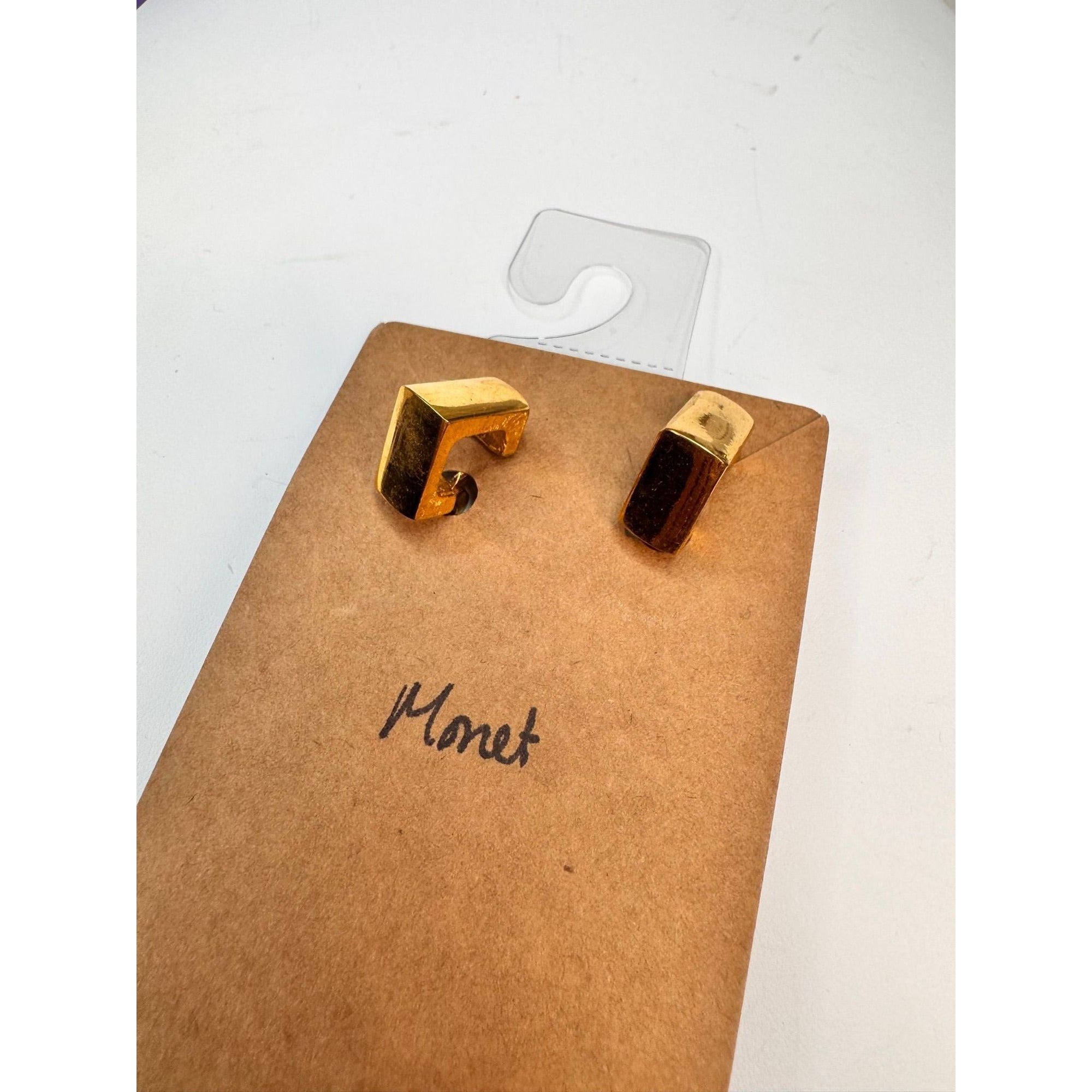 Monet square hoops gold tone clip on earrings